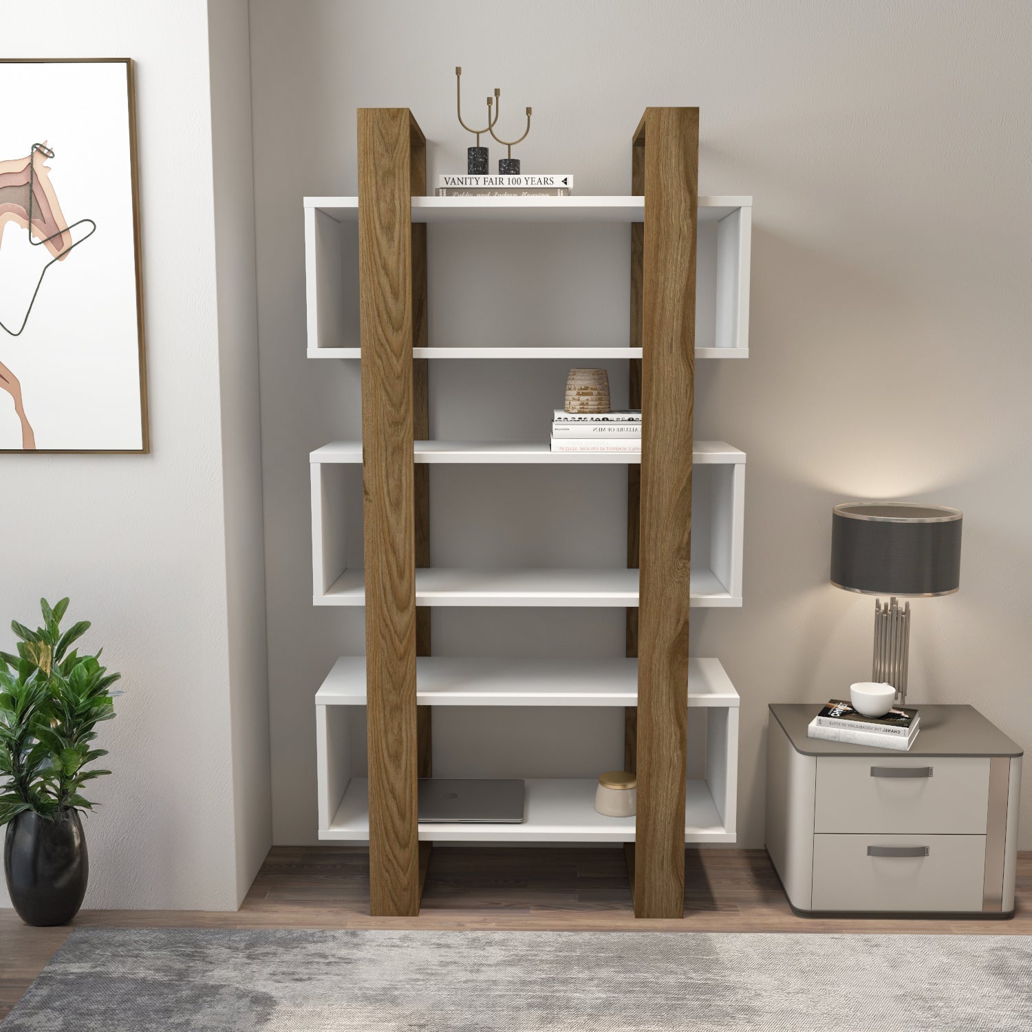 Reina 59" Modern Bookcase with Open Shelves