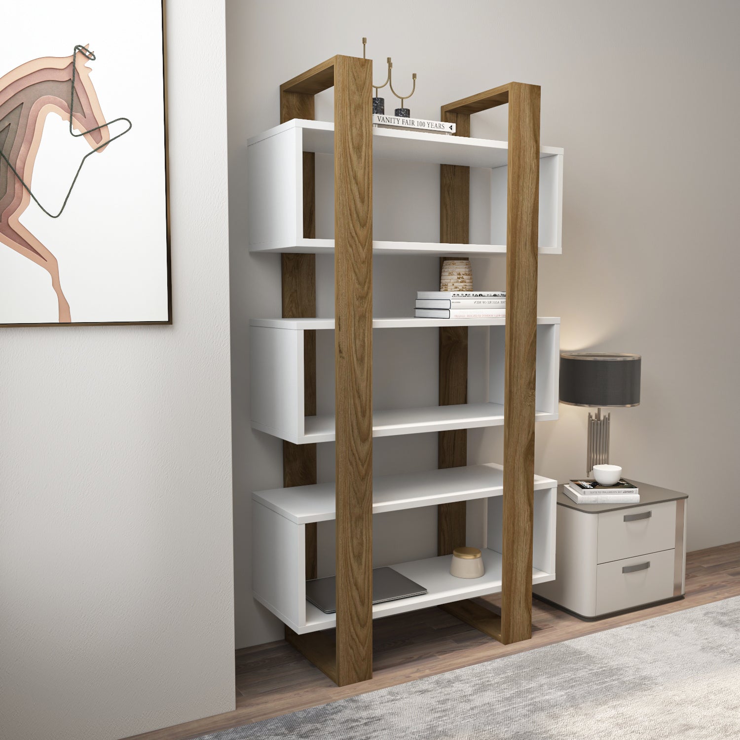 Reina 59" Modern Bookcase with Open Shelves