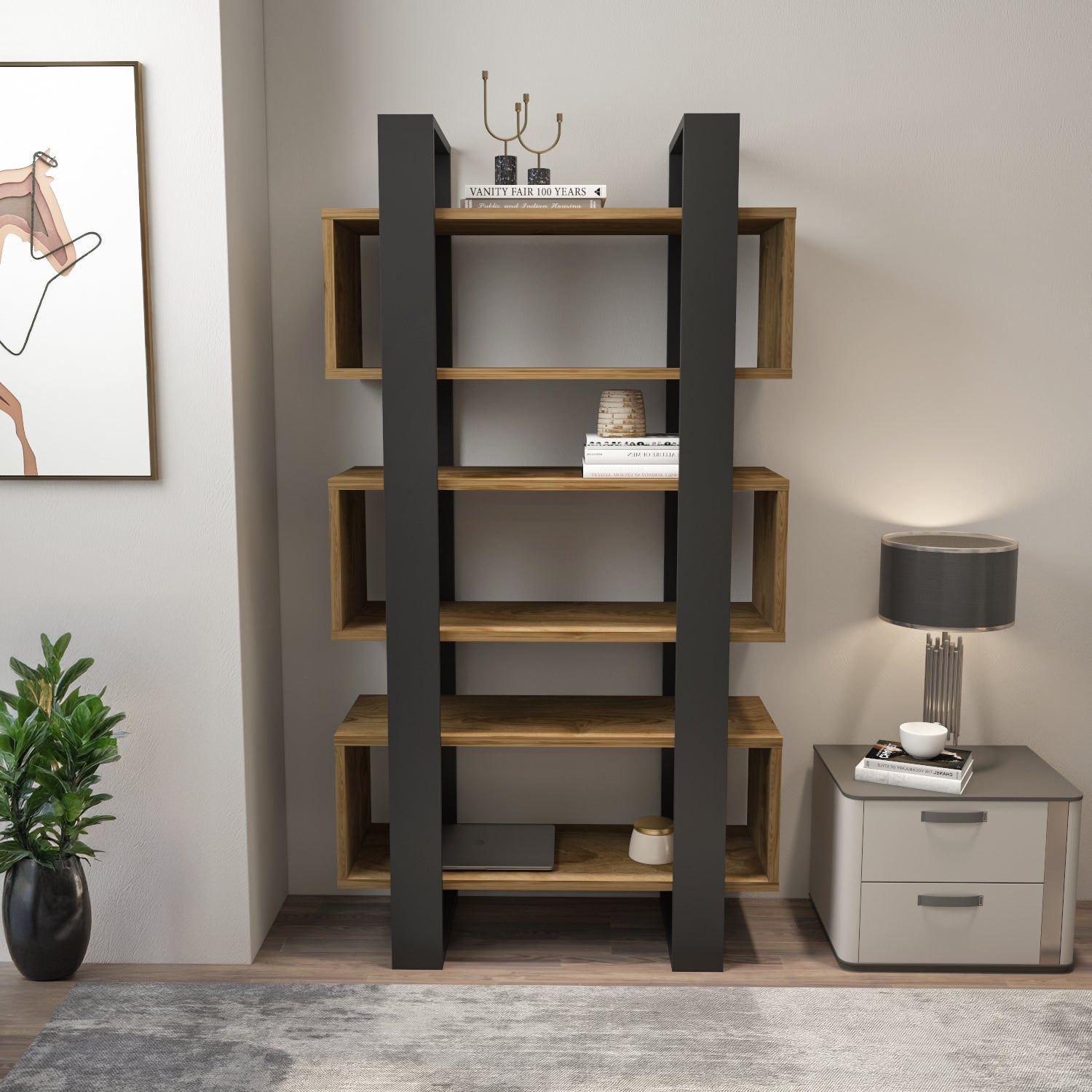 Reina 59" Modern Bookcase with Open Shelves