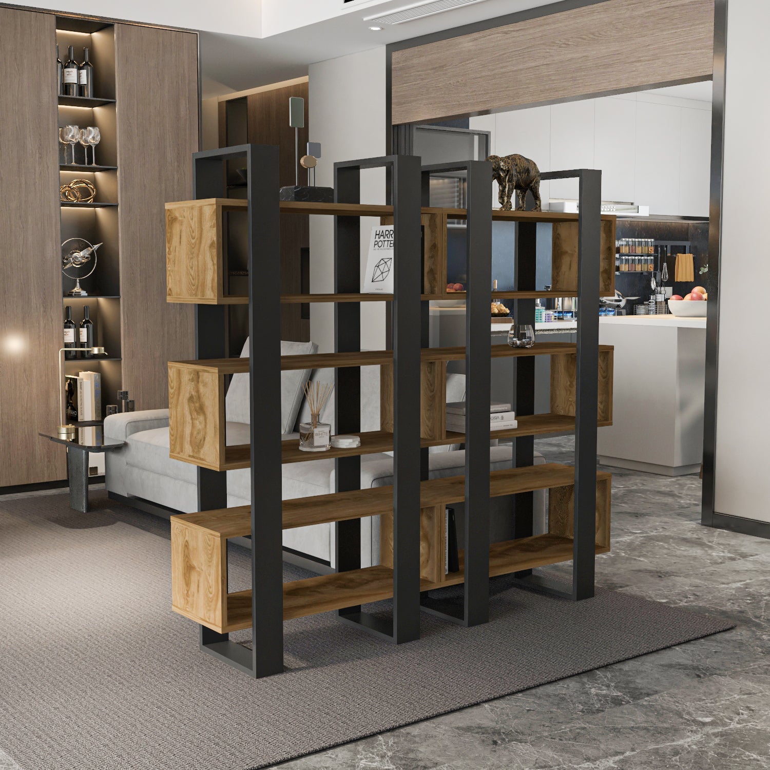 Reina 59" Modern Bookcase with Open Shelves