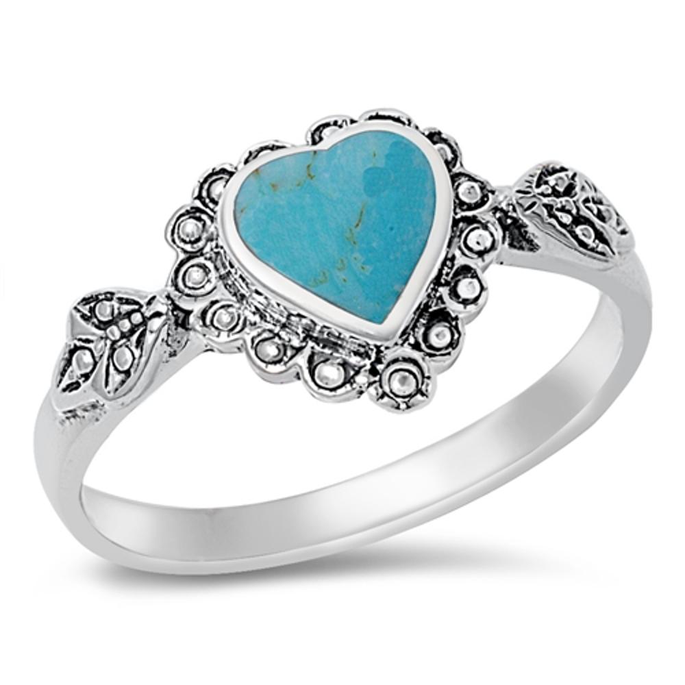 Turquoise Heart Leaf Bali Ring – Sterling Silver