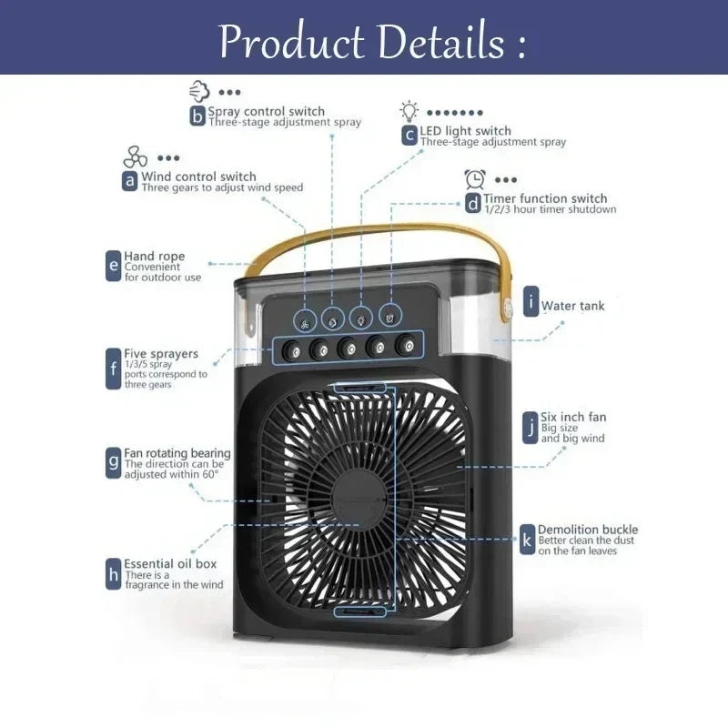 Kualool 3-In-1 Air Cooler Humidifier Portable Night Light