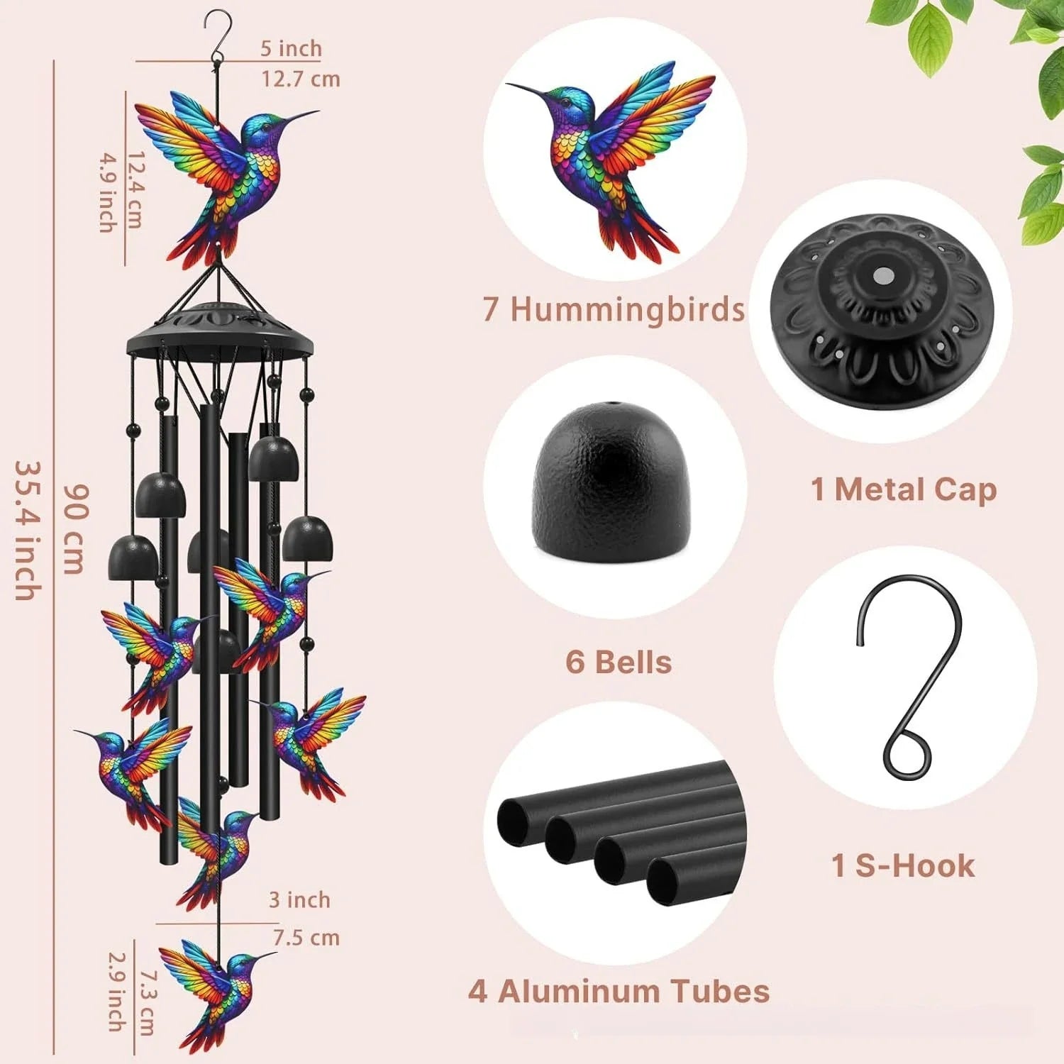 Lucky Wind Chime Garden Decor With Gradient Bird Ornament