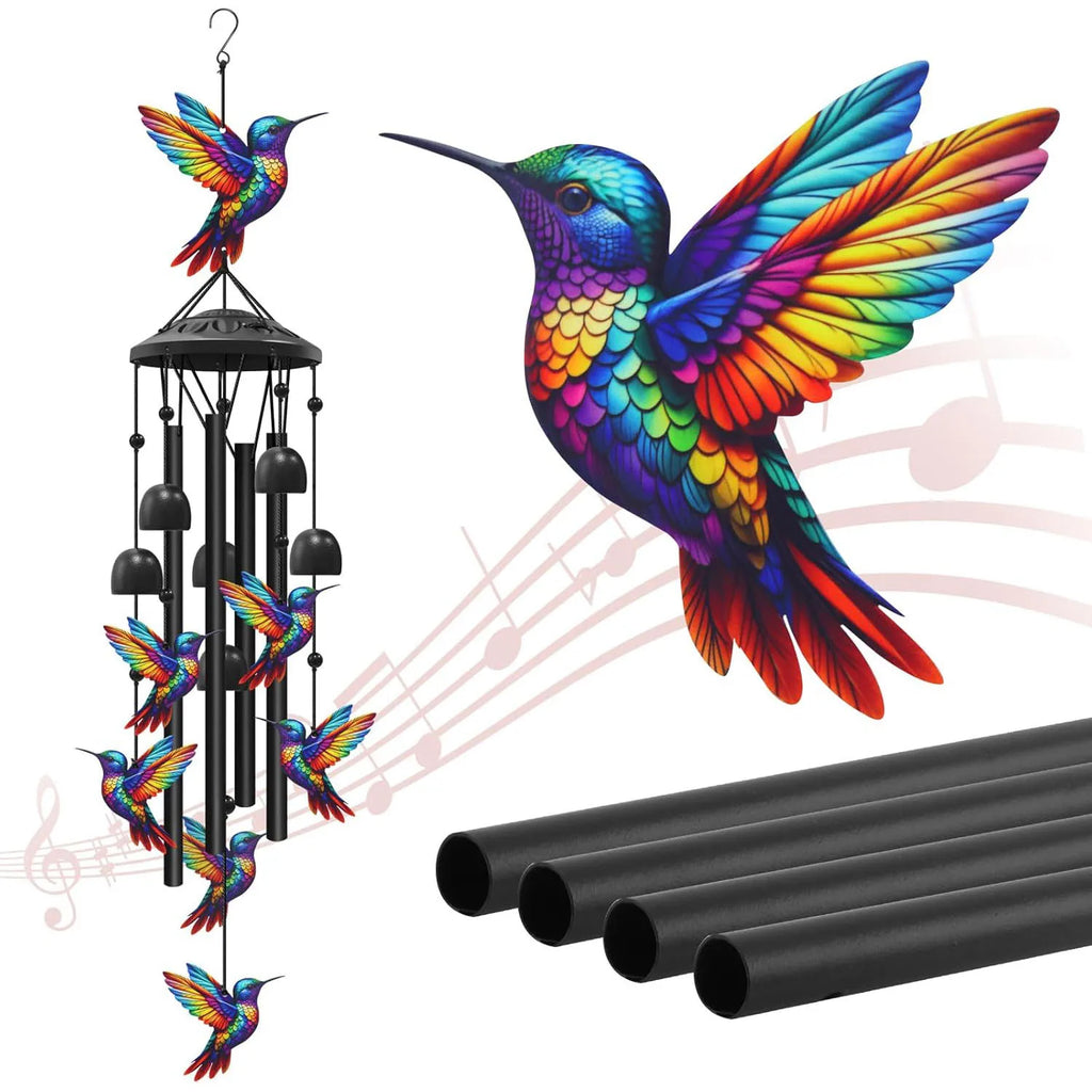 Lucky Wind Chime Garden Decor With Gradient Bird Ornament