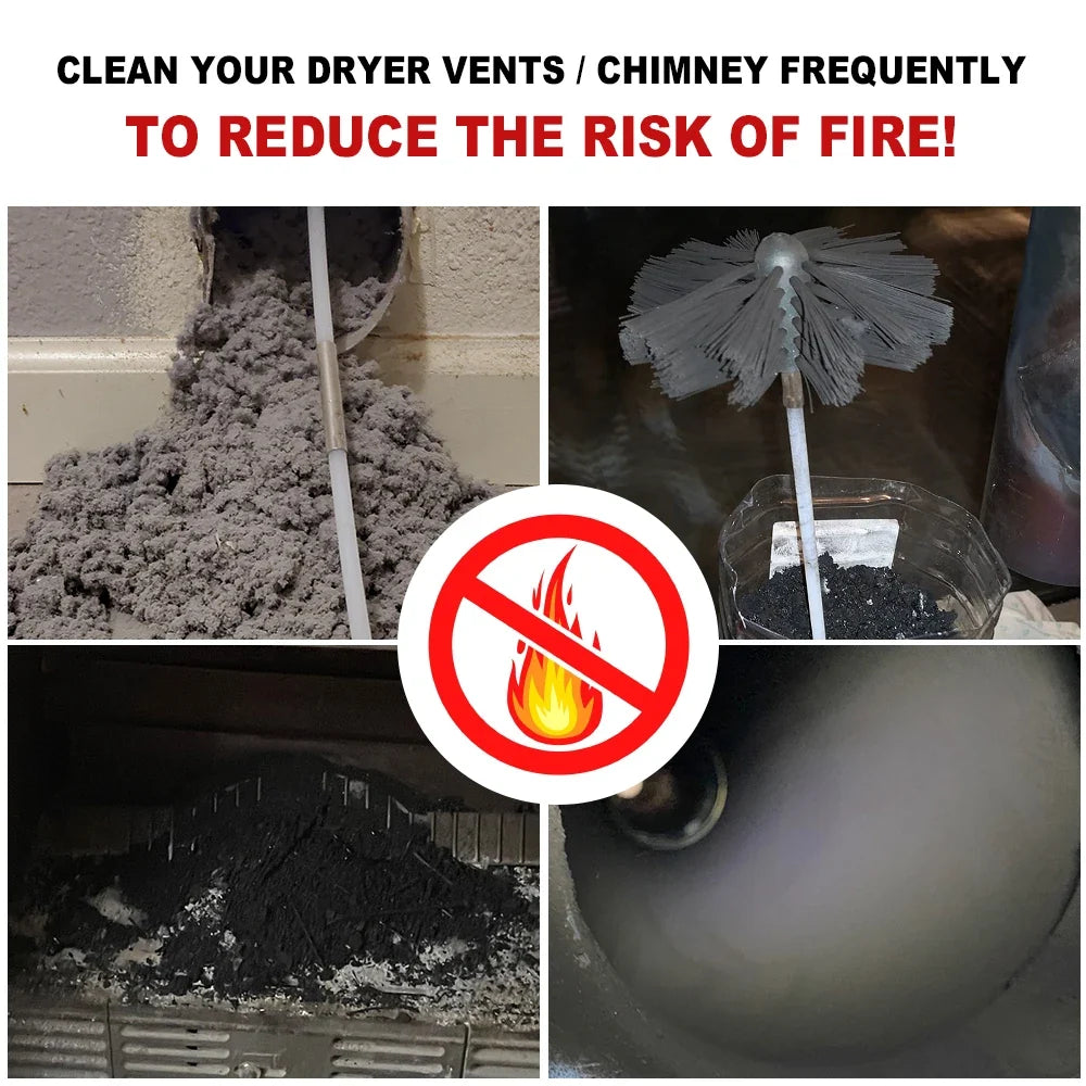 Dryer Vent Cleaning Kit With Flexible Rods And Chimney Brush