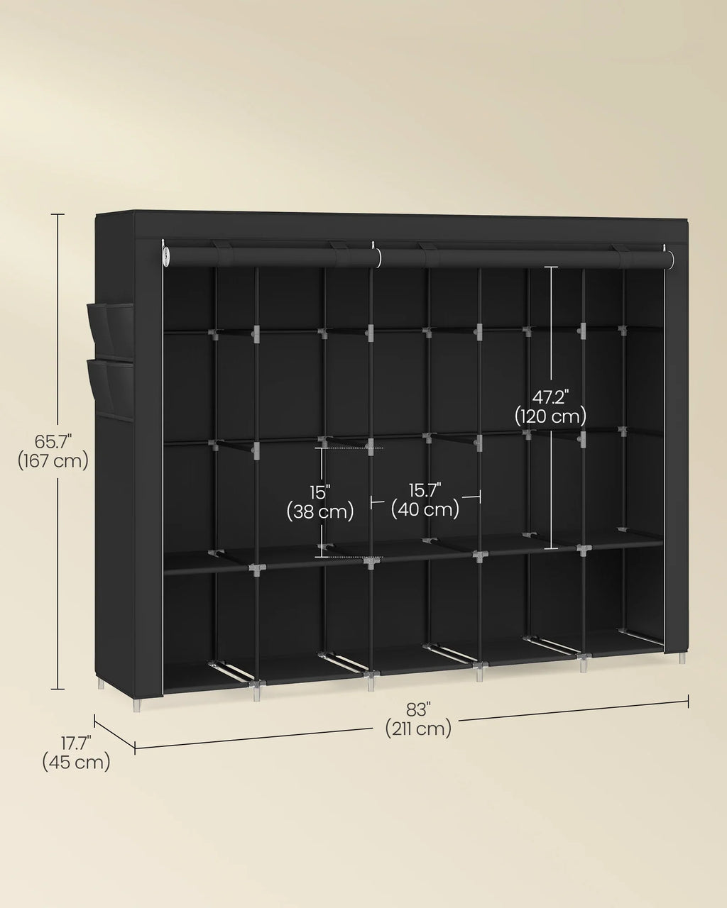 SONGMICS Portable Closet Organizer With Cover 5 Hanging Rods And Shelves