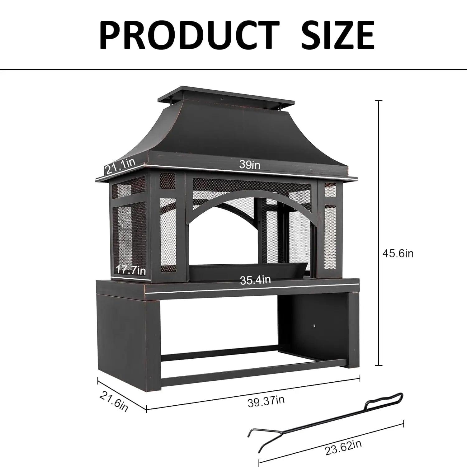 Wood Burning Outdoor Fireplace With Chimney And Spark Screen