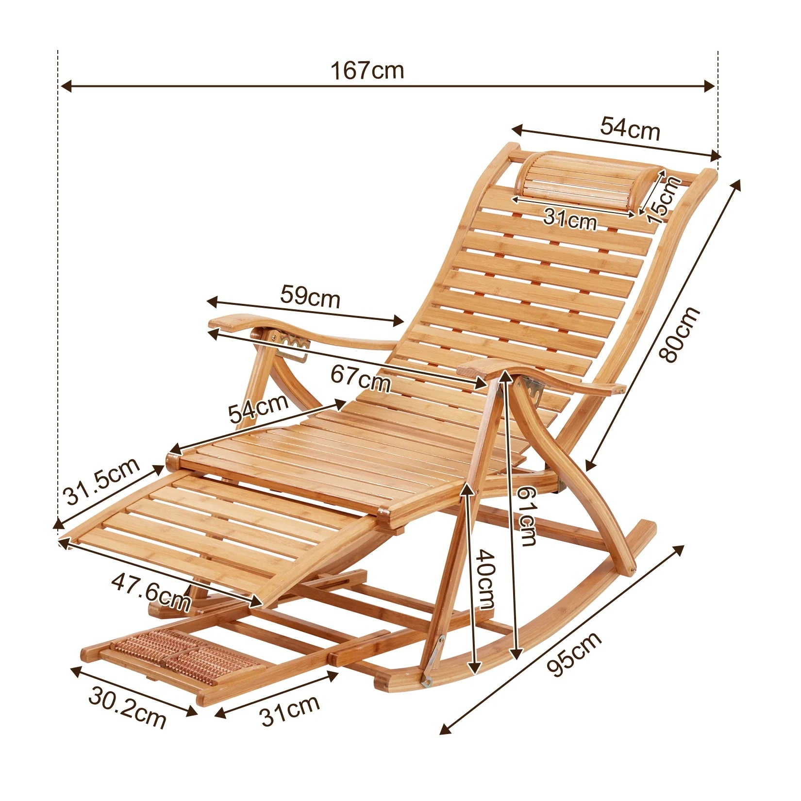 Heavy Duty Folding Rocking Chair Bamboo Indoor Outdoor Lounger