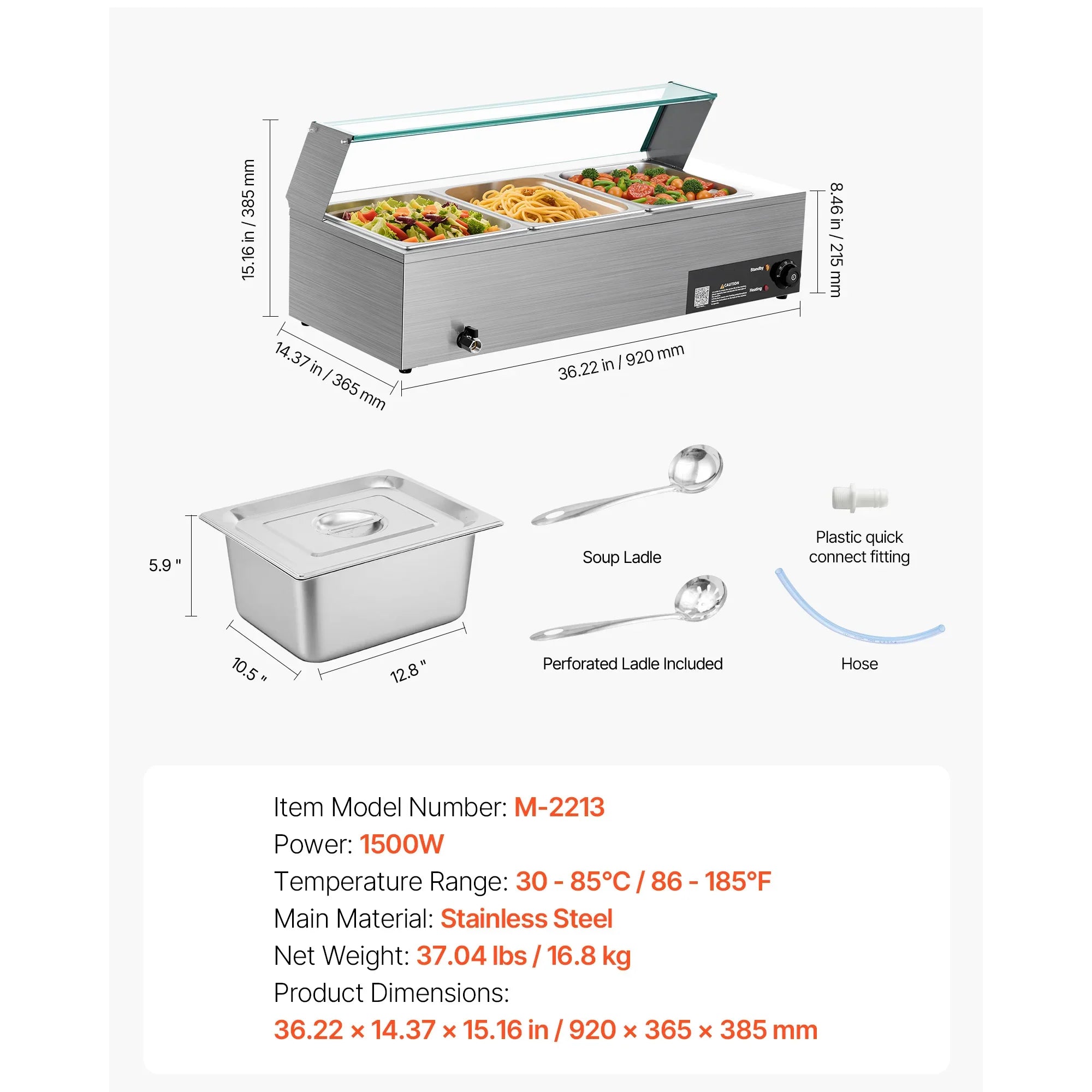 SucceBuy Commercial Food Warmer Stainless Steel Buffet With Glass Cover