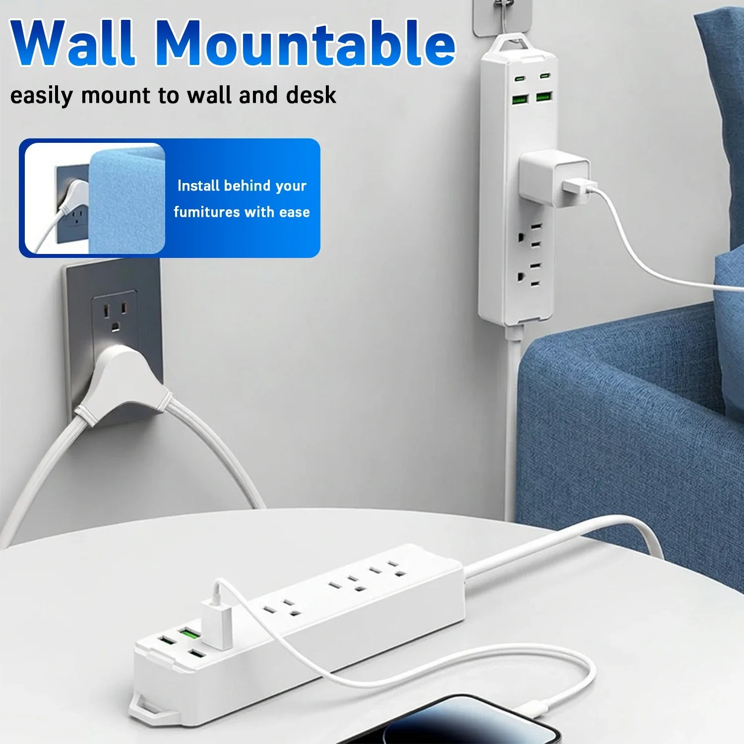 Multi Outlet Power Strip With USB Type C Ports Indoor