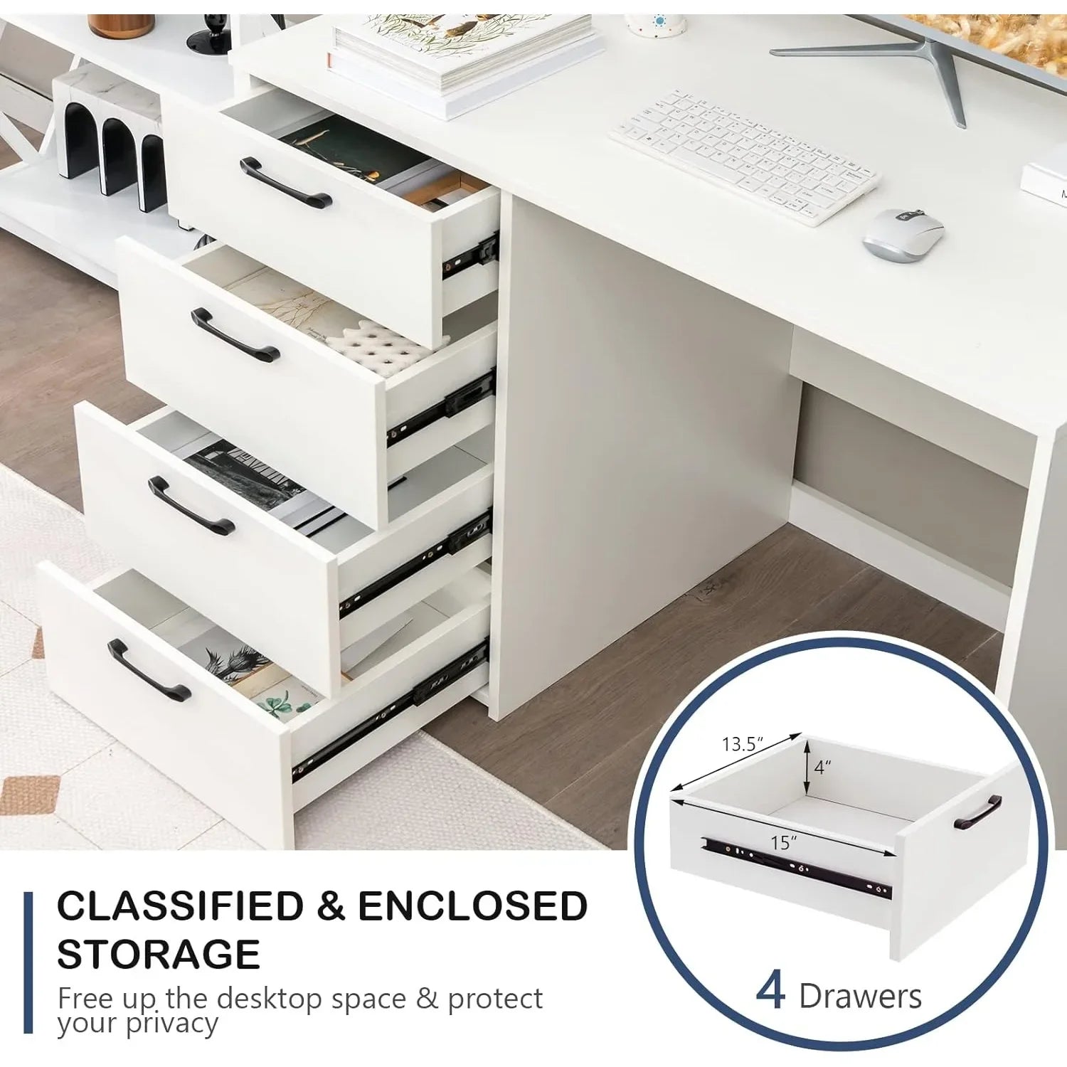 XIUWO Desk With Four Drawers Modern Writing Station