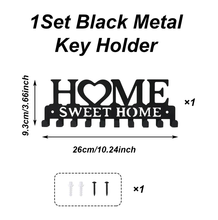 Metal Wall Mount Key Holder With Ten Hooks Design Style