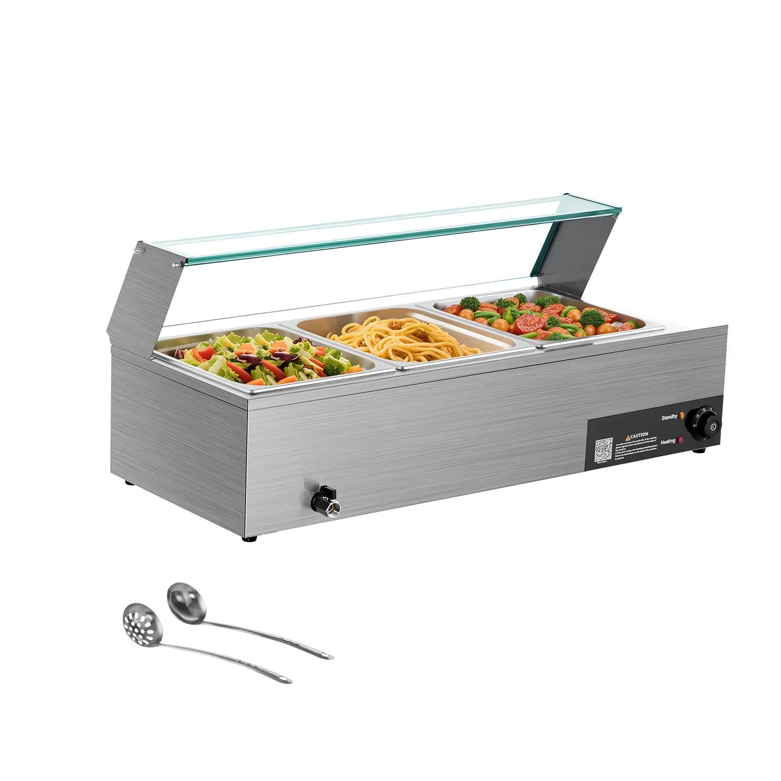 SucceBuy Commercial Food Warmer Stainless Steel Buffet With Glass Cover