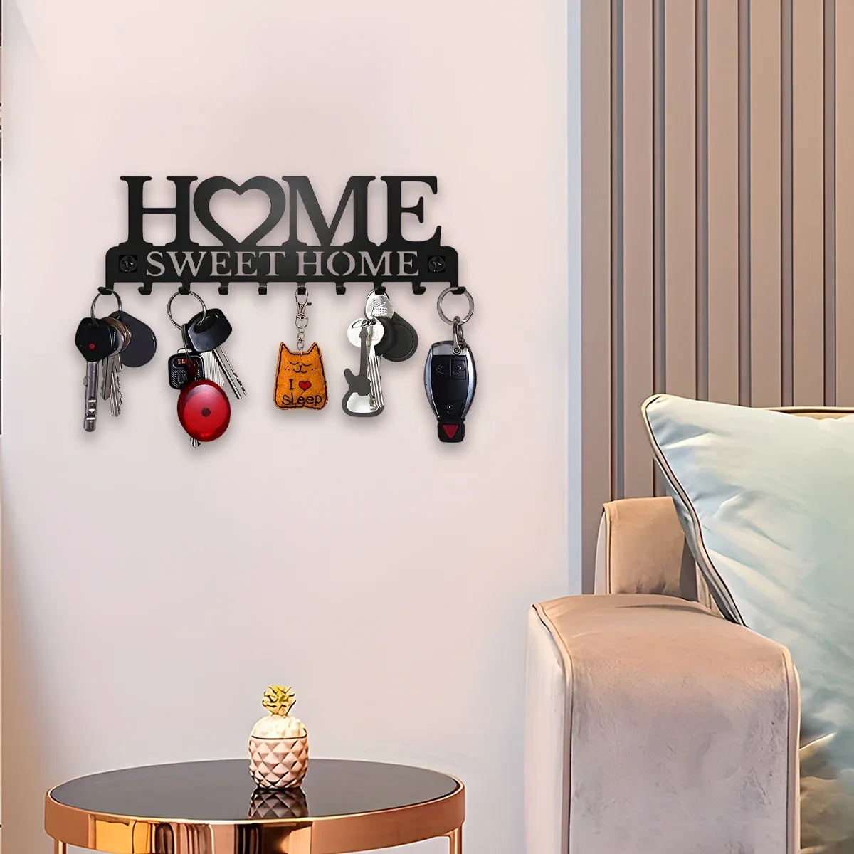Metal Wall Mount Key Holder With Ten Hooks Design Style