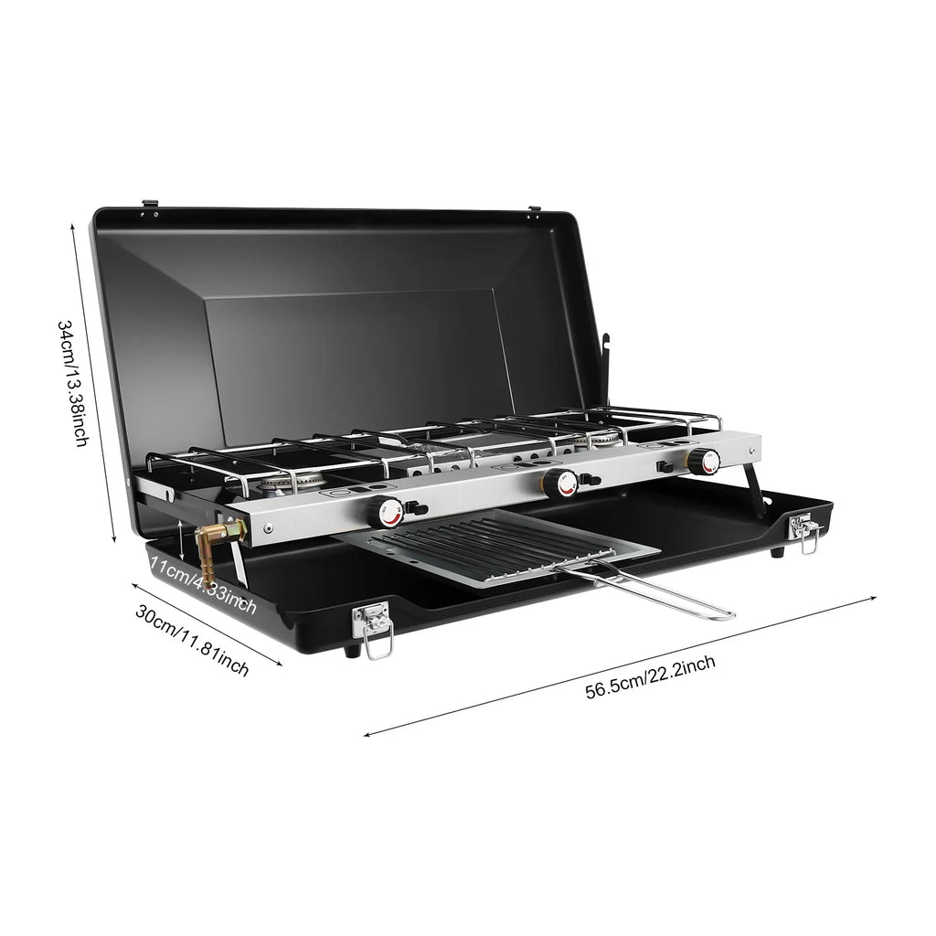 Portable 3-Burner Camping Gas Stove Propane Butane Outdoor Grill
