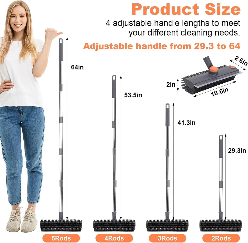 Floor Scrub Brush With Long Handle 3-In-1 Heavy Duty Scrubber