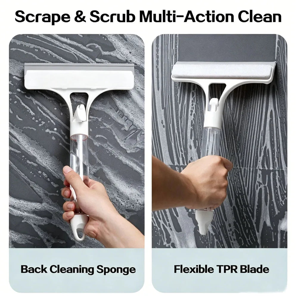3-In-1 Multifunctional Window Squeegee Glass Wiper With Spray Bottle Scrubber