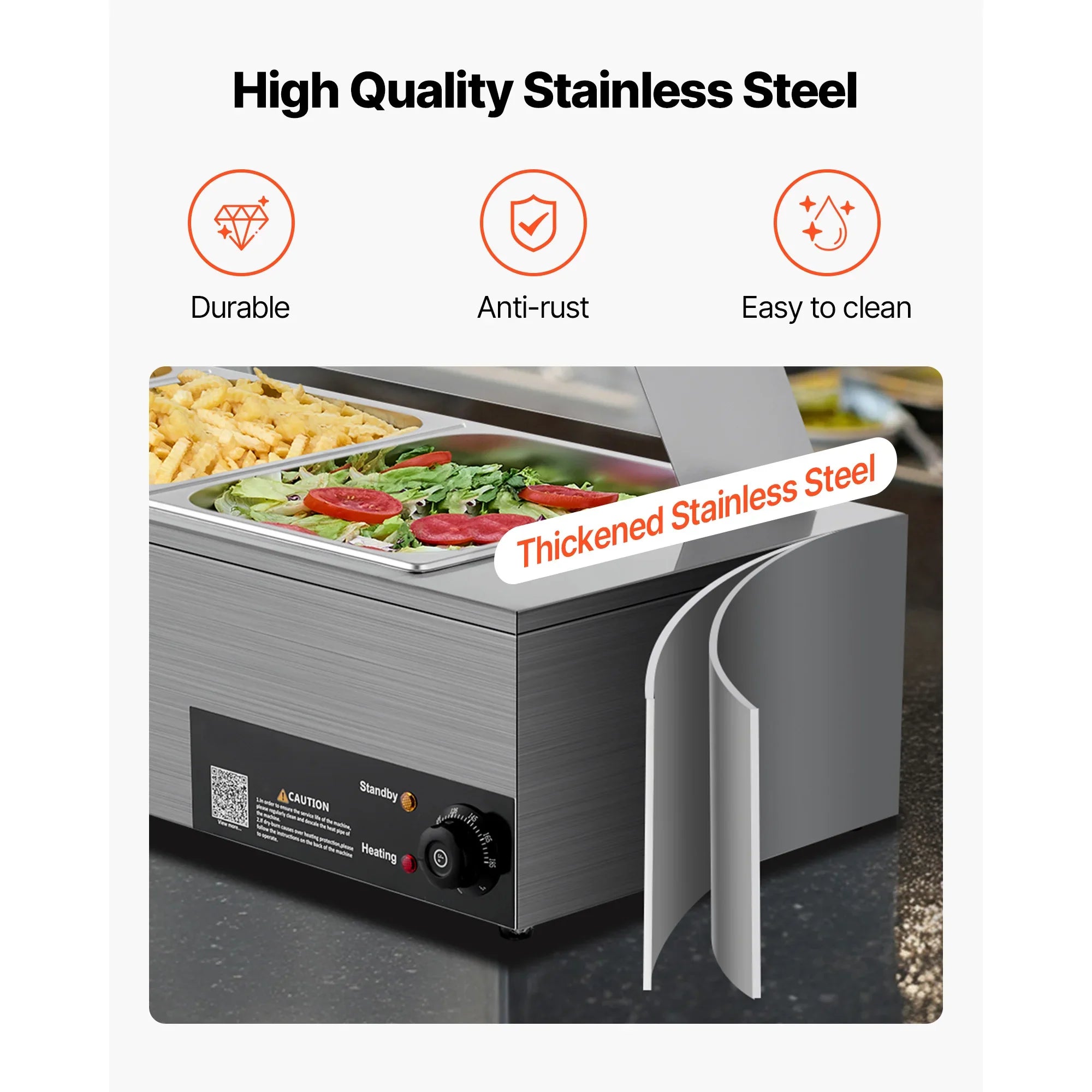 SucceBuy Commercial Food Warmer Stainless Steel Buffet With Glass Cover
