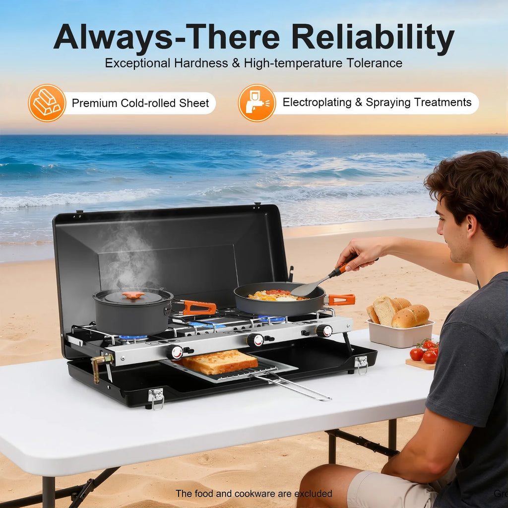 Portable 3-Burner Camping Gas Stove Propane Butane Outdoor Grill