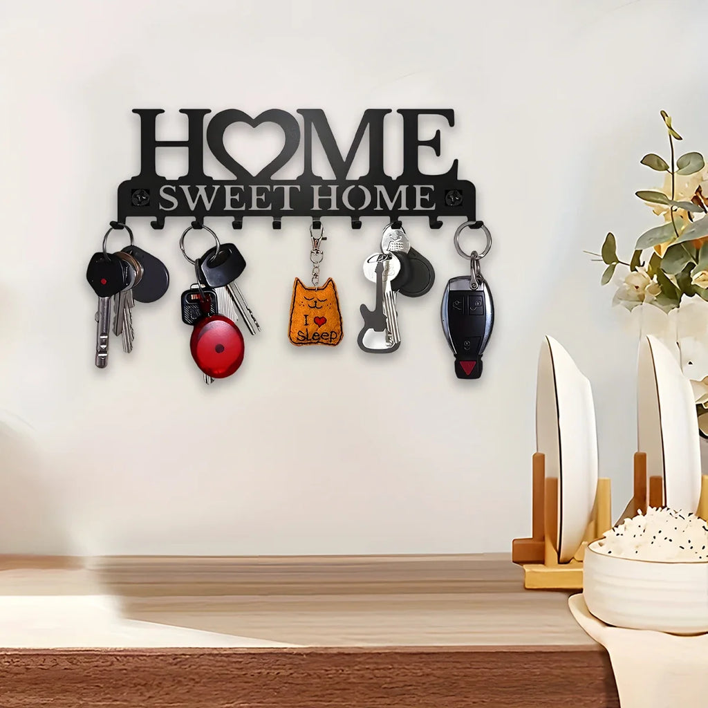 Metal Wall Mount Key Holder With Ten Hooks Design Style