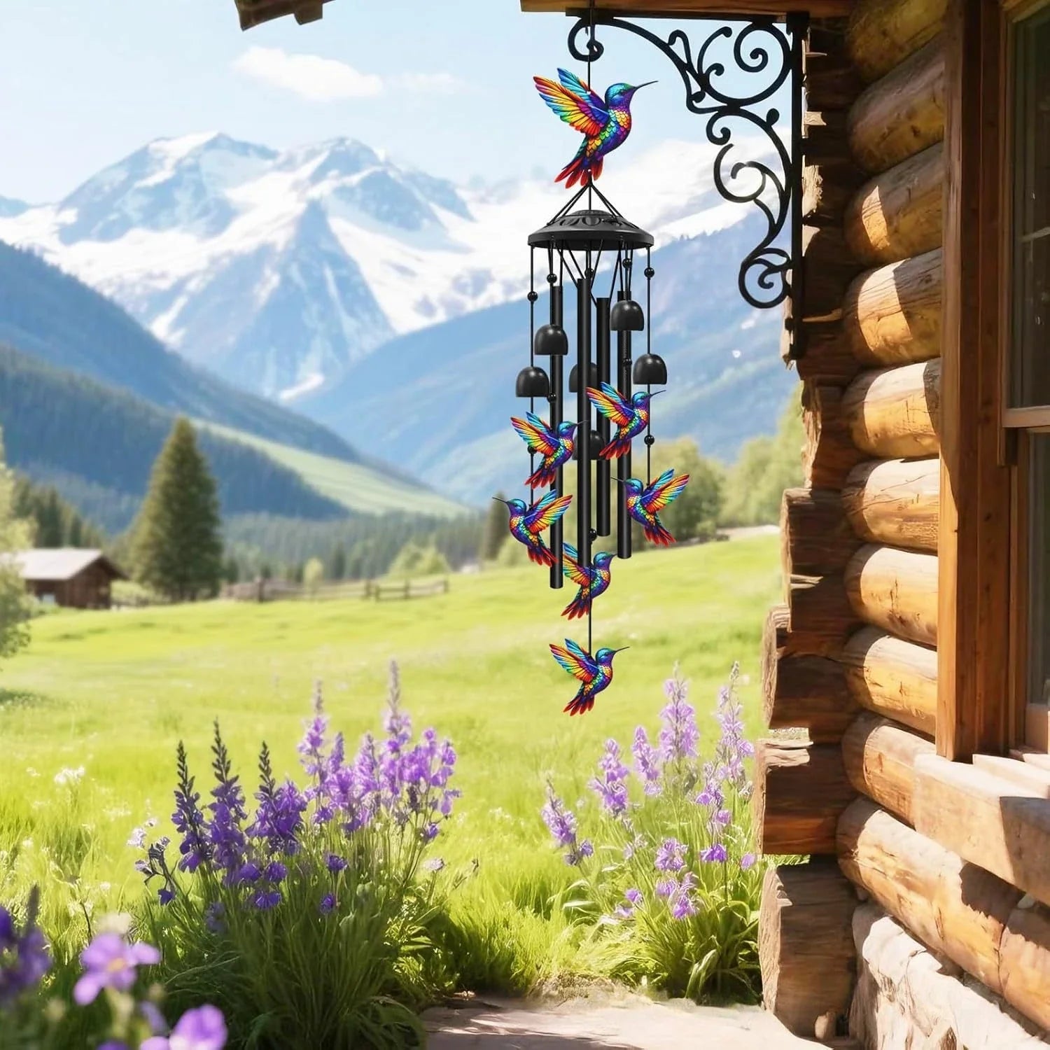Lucky Wind Chime Garden Decor With Gradient Bird Ornament