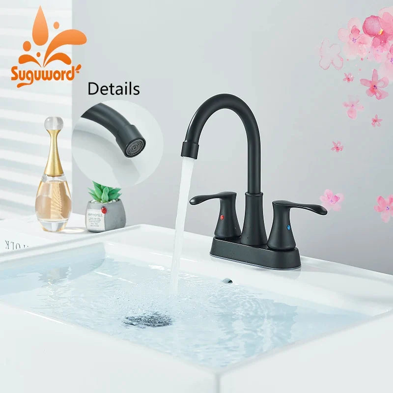 Suguword Bathroom Faucet Dual Handle Deck Mounted Brass
