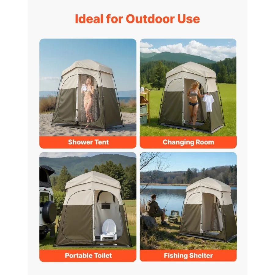 Camping Shower Tent 2 Room Foldable Portable Privacy Changing Room Ground Stakes