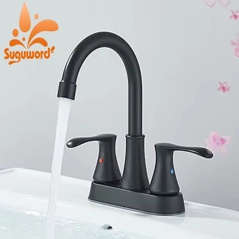 Suguword Bathroom Faucet Dual Handle Deck Mounted Brass