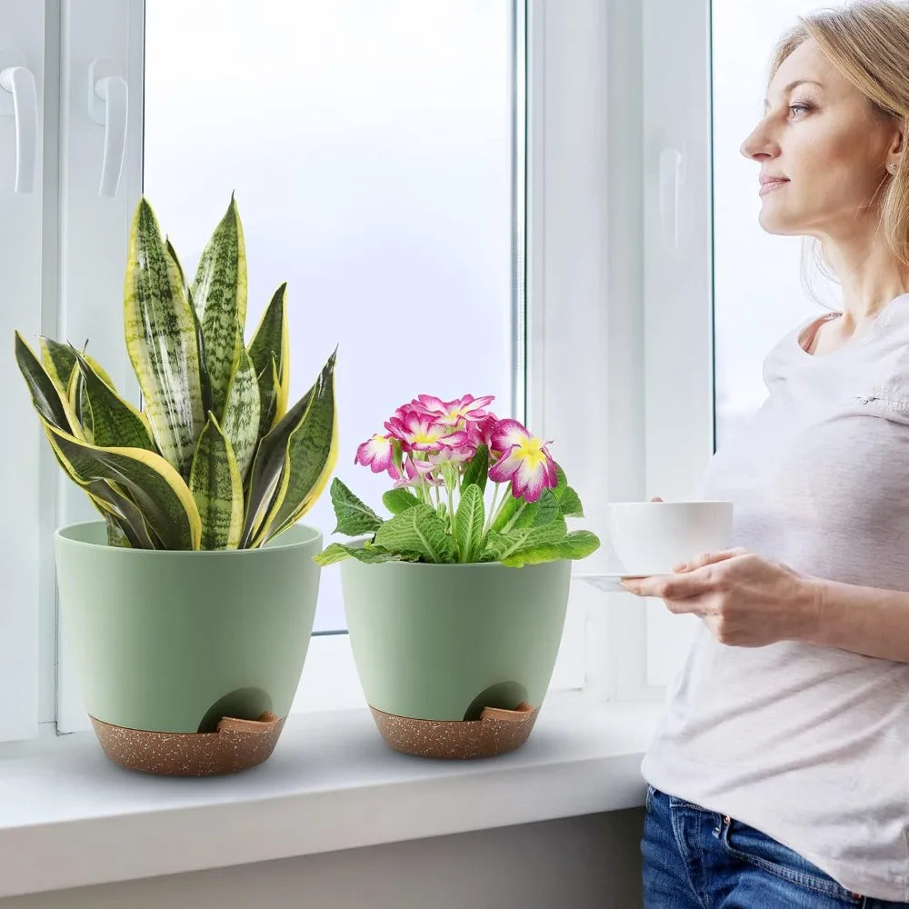 NBVCX Self Watering Plant Pots With Drainage Saucers Indoor Outdoor