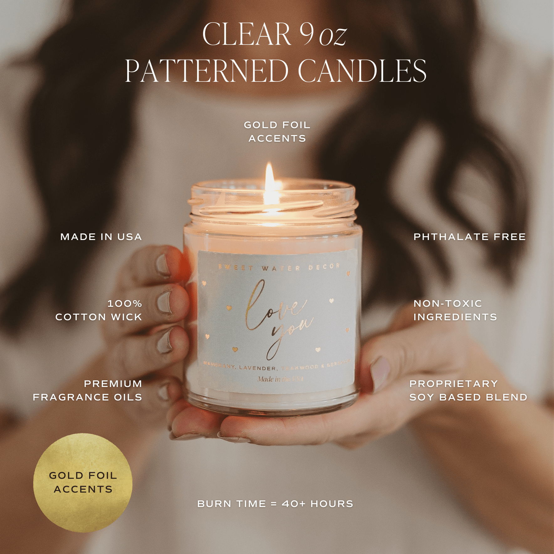 Love You Soy Patterned Candle - Clear Jar - 9 oz