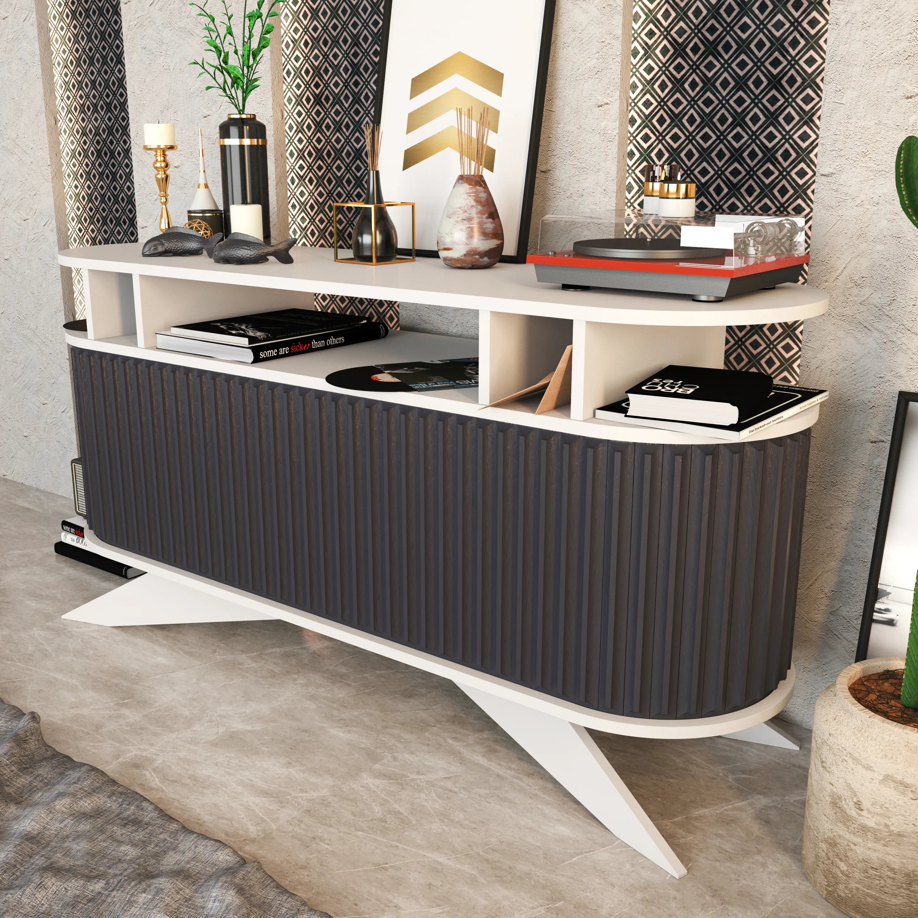Store 59" Wide Oval Console | Modern TV Stand & Storage | Accommodates up to 68" TVs