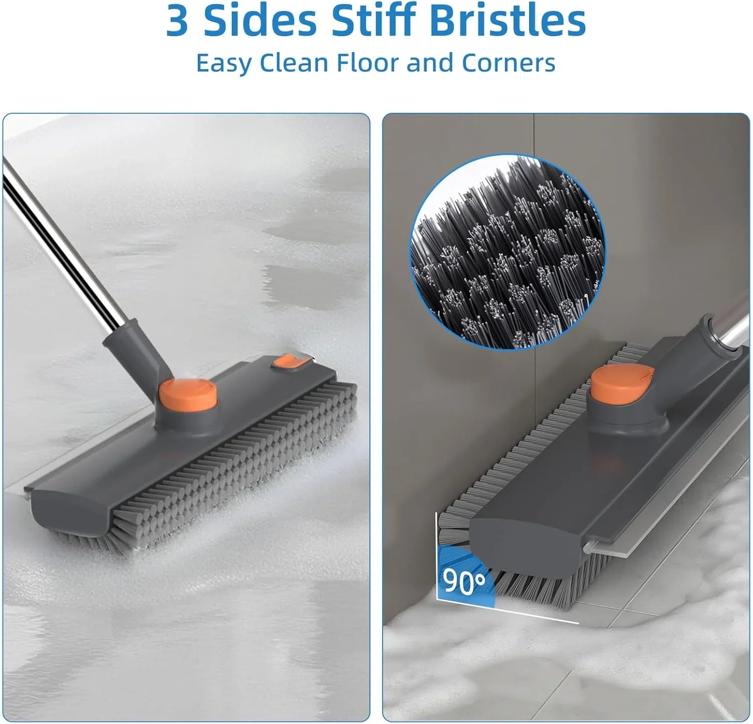 Floor Scrub Brush With Long Handle 3-In-1 Heavy Duty Scrubber