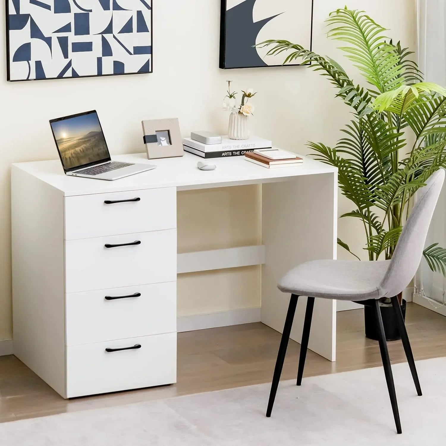 XIUWO Desk With Four Drawers Modern Writing Station