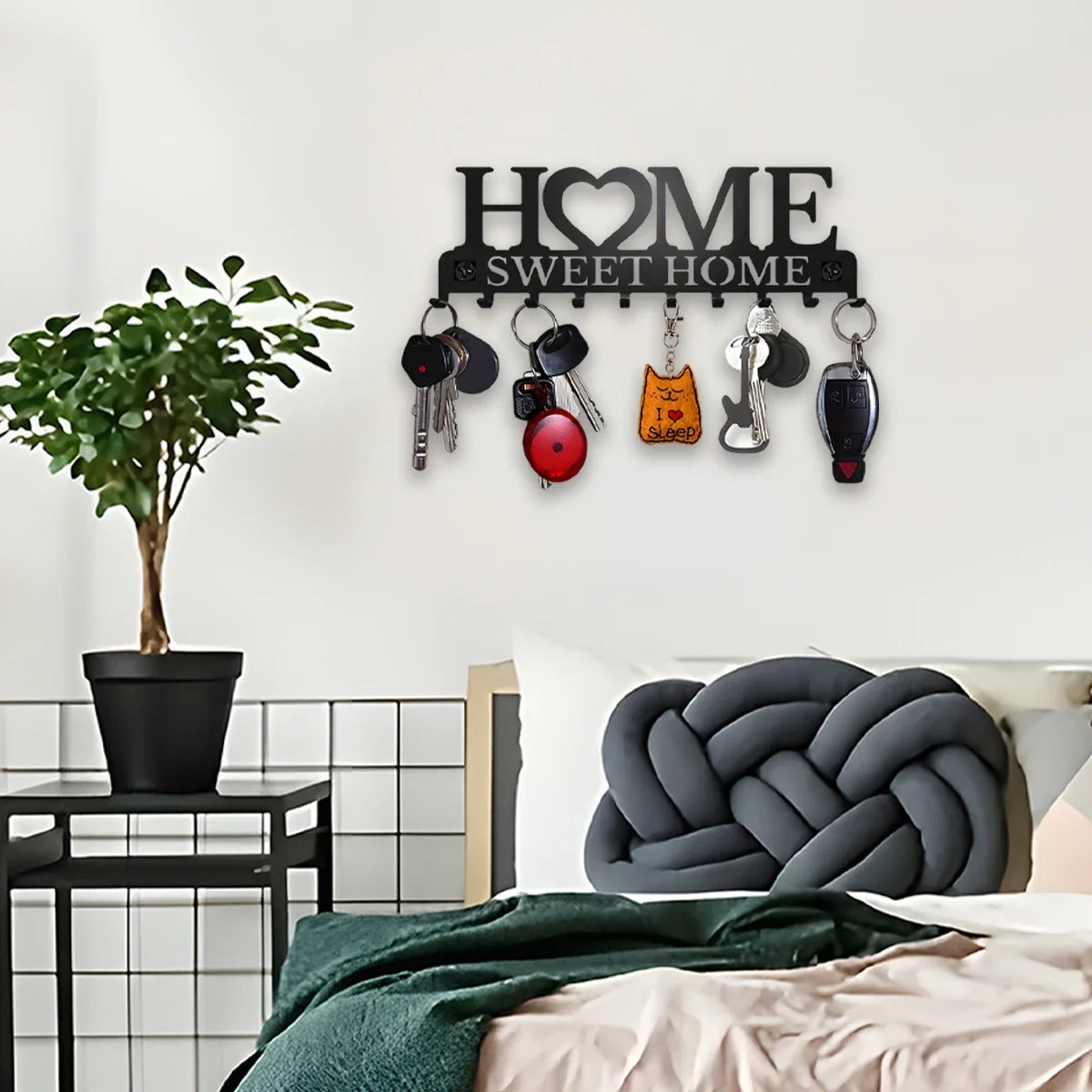 Metal Wall Mount Key Holder With Ten Hooks Design Style