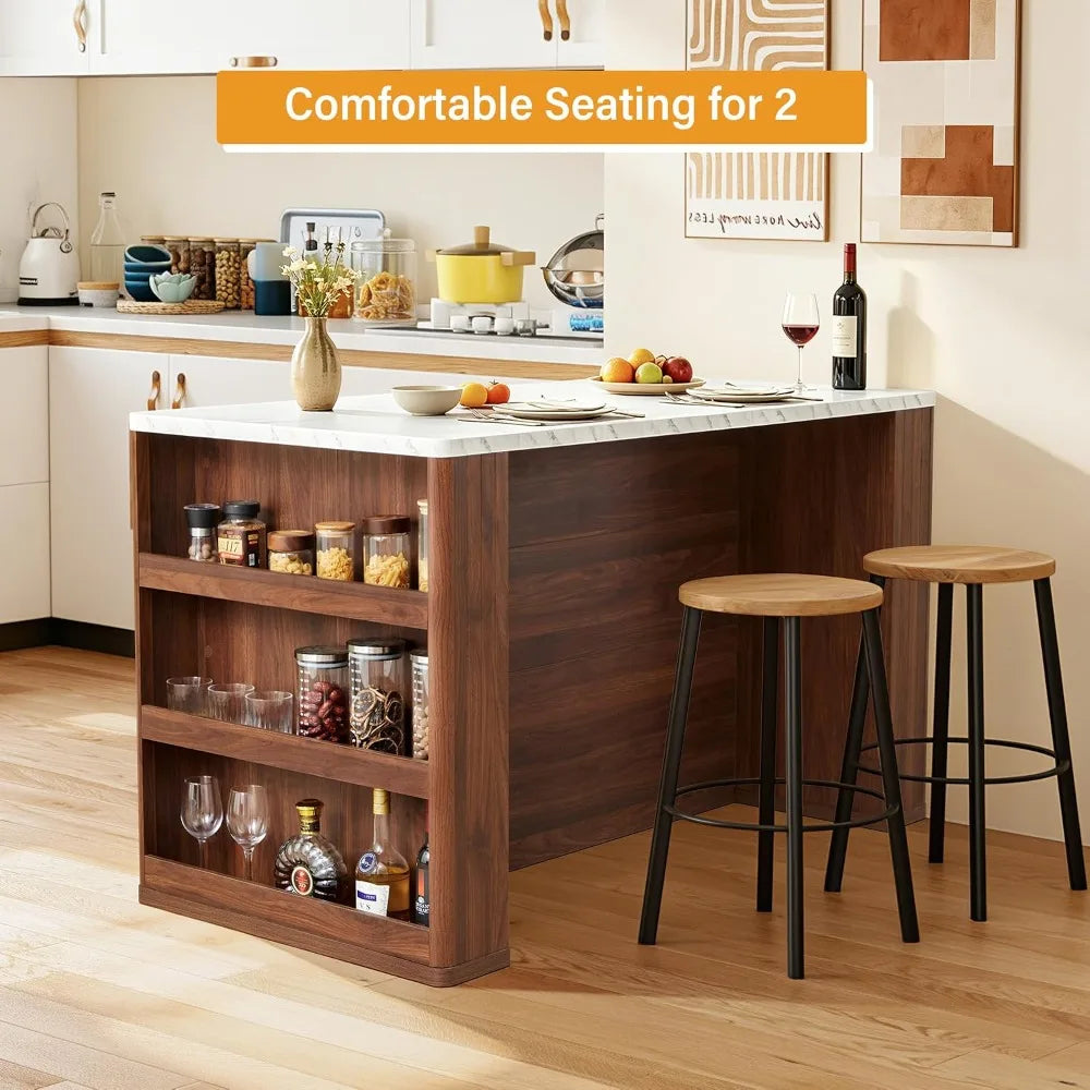 Modern Kitchen Island With Faux Marble Top And Two Drawers