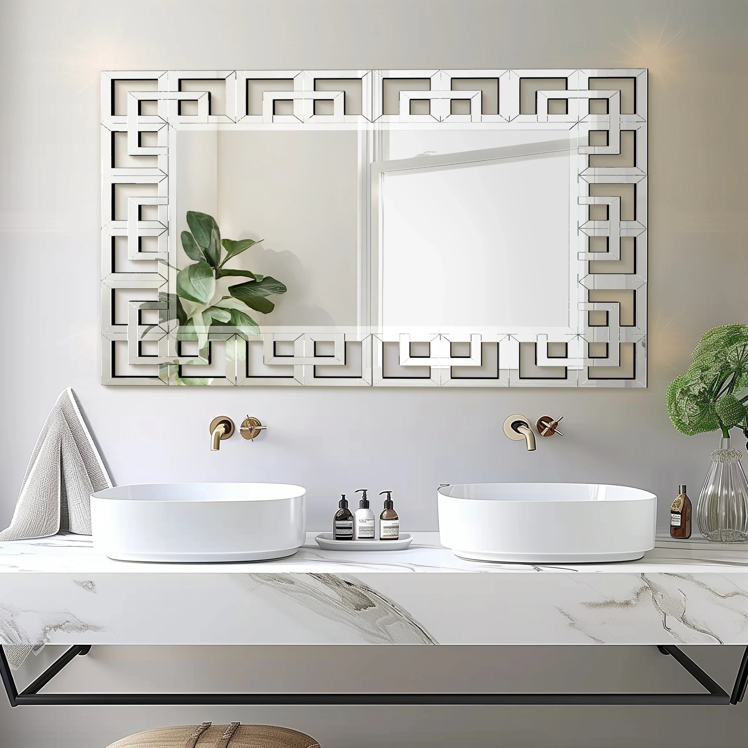 Venetian Art Mirror With Beveled Glass Edge For Living Room