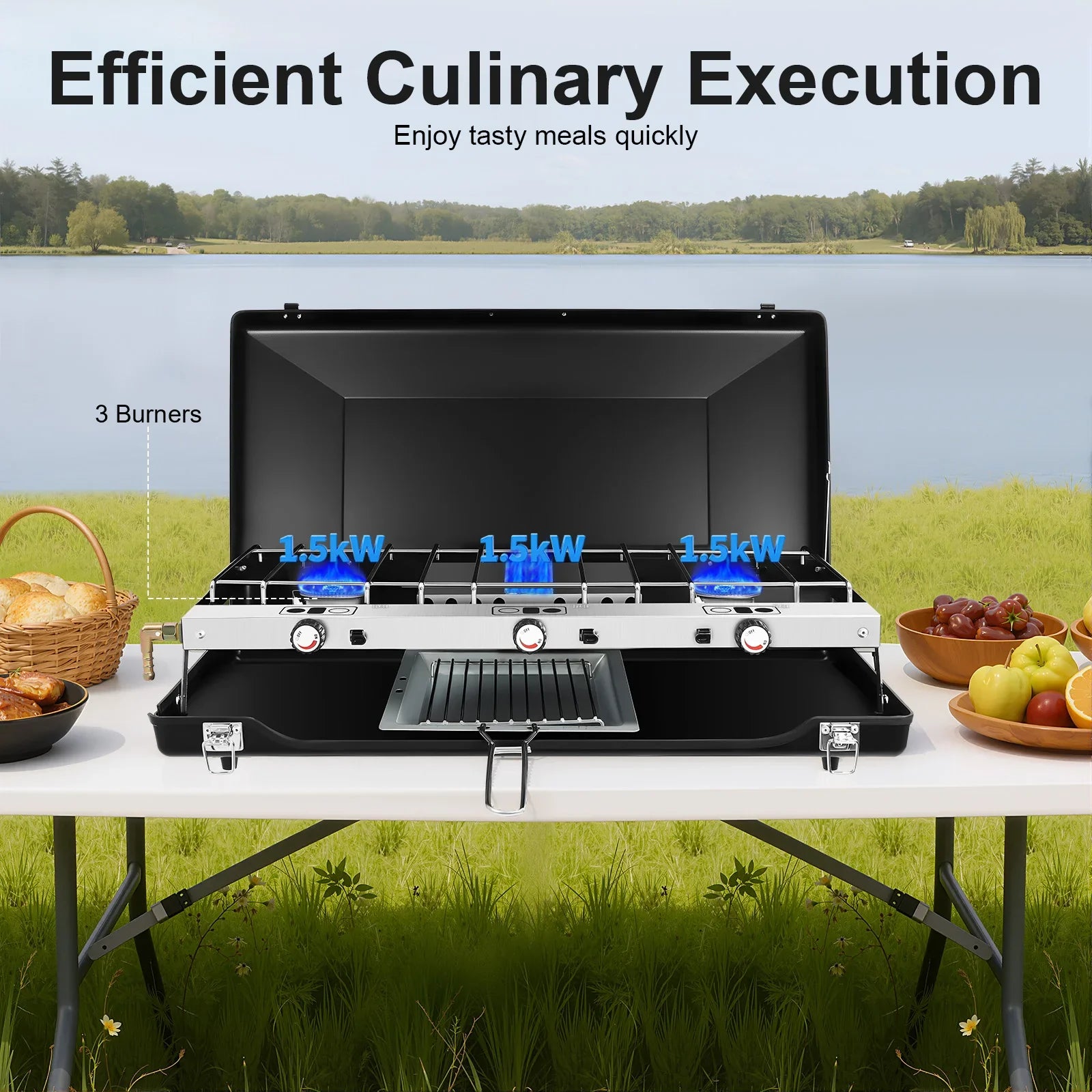 Portable 3-Burner Camping Gas Stove Propane Butane Outdoor Grill