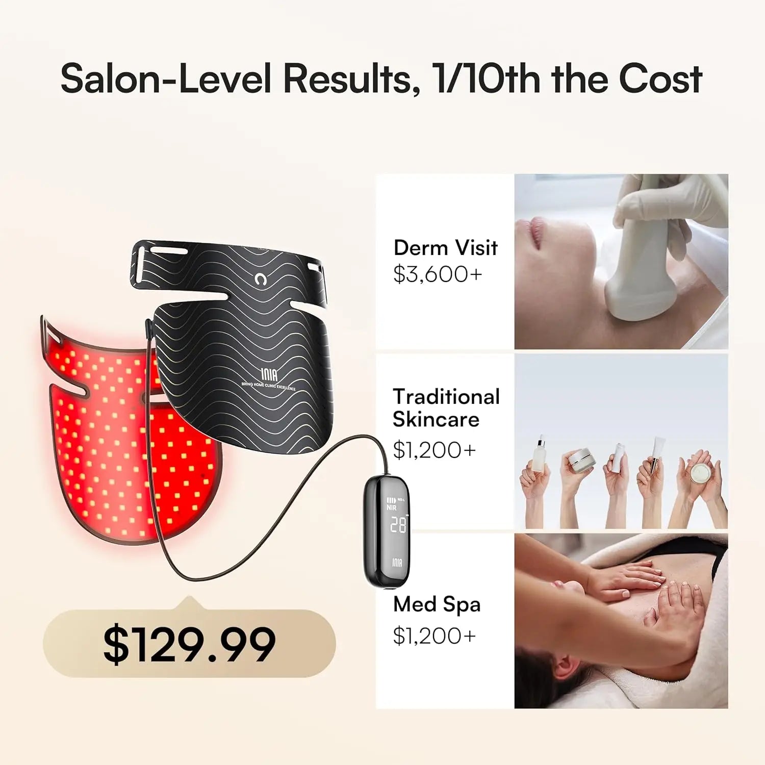 Red Light Therapy Mask Neck Decollete 850nm NIR Anti Aging Three Light Modes