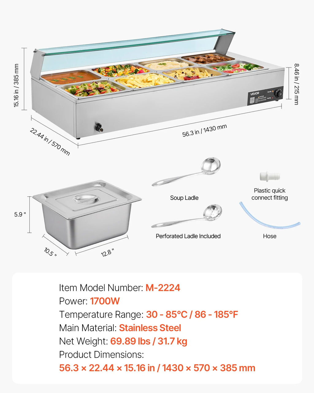 SucceBuy Commercial Food Warmer Stainless Steel Buffet With Glass Cover
