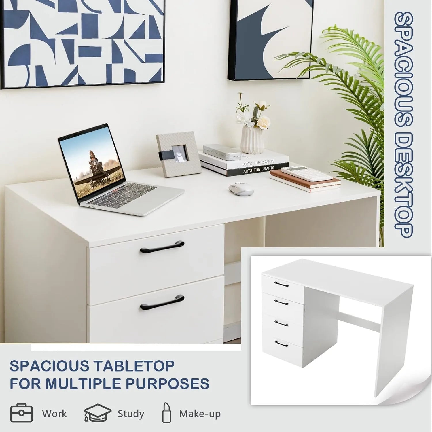 XIUWO Desk With Four Drawers Modern Writing Station