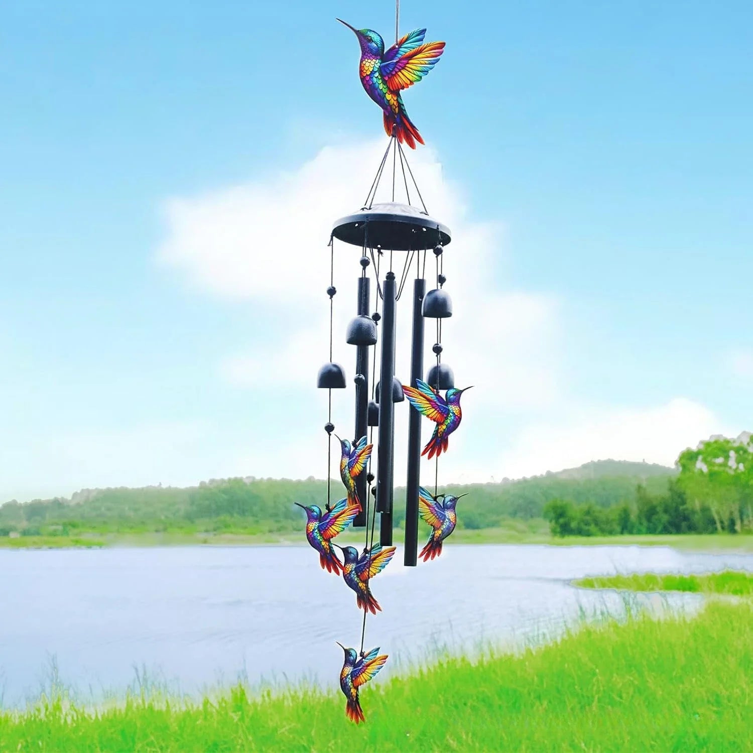 Lucky Wind Chime Garden Decor With Gradient Bird Ornament
