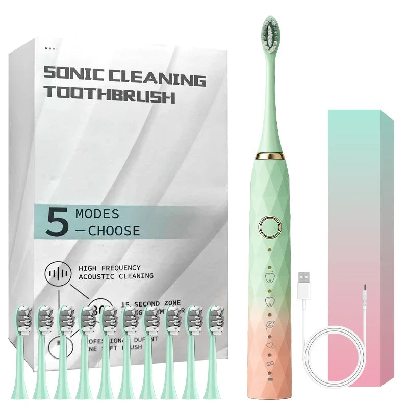 Electric Toothbrush Rotary Cleaning Waterproof With Timer USB Rechargeable