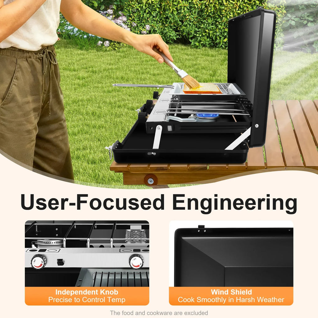 Portable 3-Burner Camping Gas Stove Propane Butane Outdoor Grill