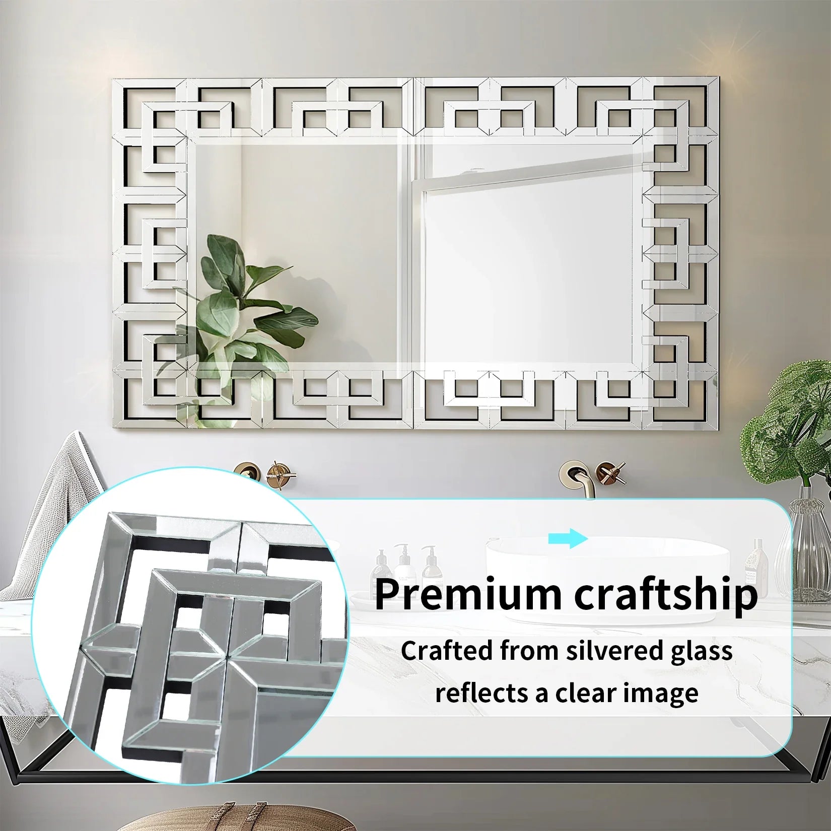Venetian Art Mirror With Beveled Glass Edge For Living Room