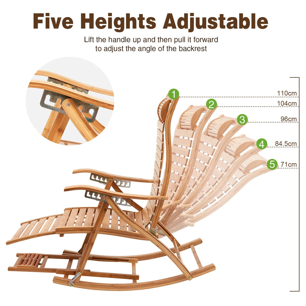 Heavy Duty Folding Rocking Chair Bamboo Indoor Outdoor Lounger
