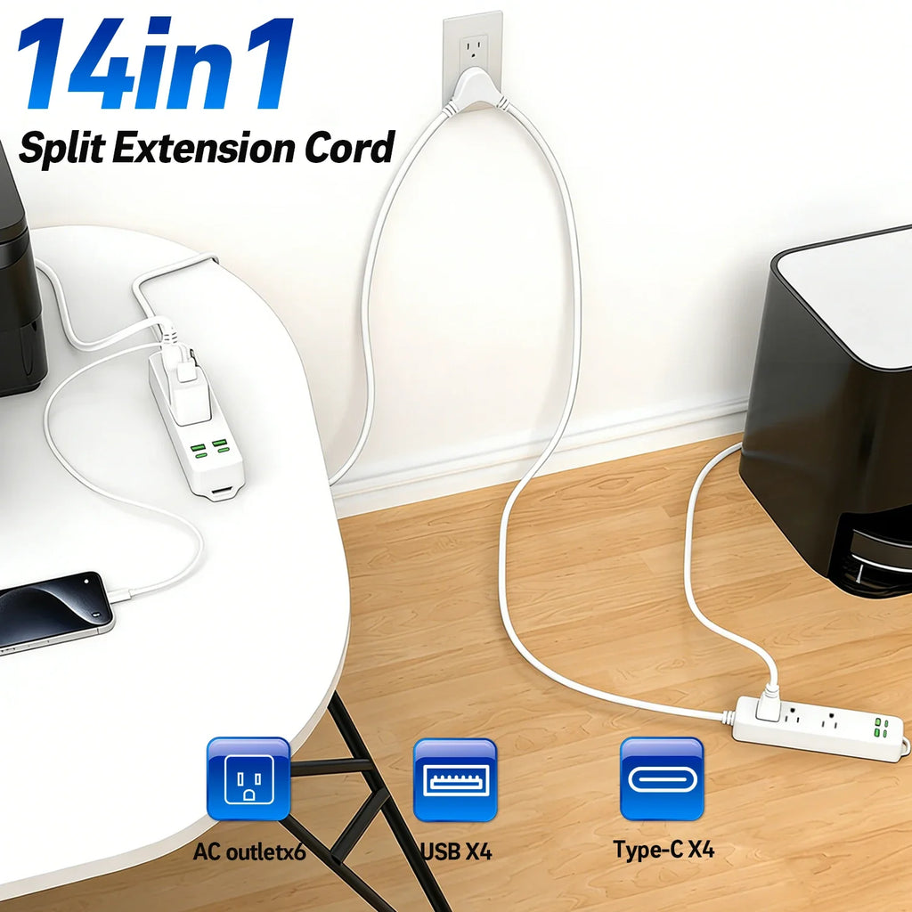 Multi Outlet Power Strip With USB Type C Ports Indoor