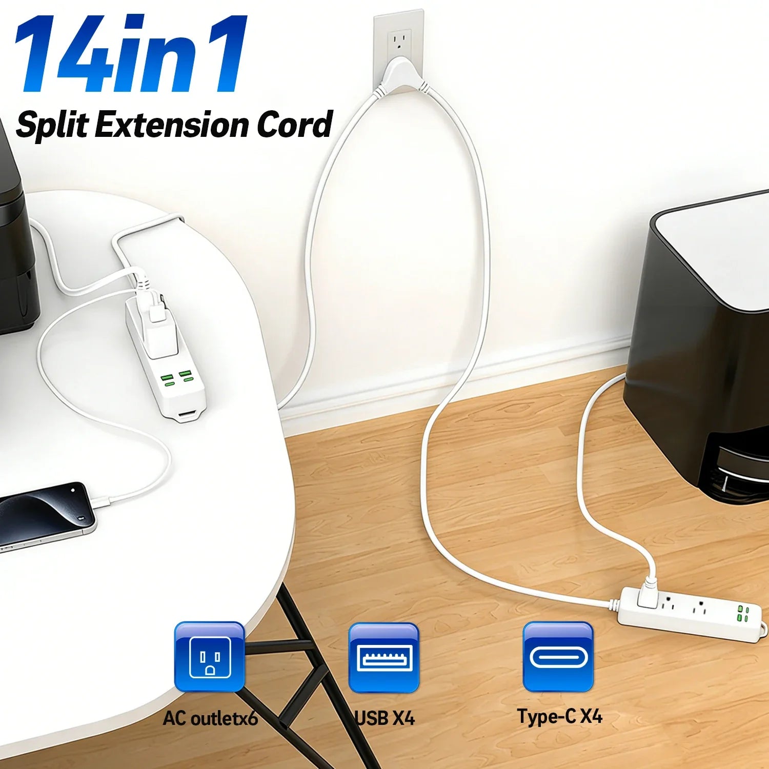 Multi Outlet Power Strip With USB Type C Ports Indoor