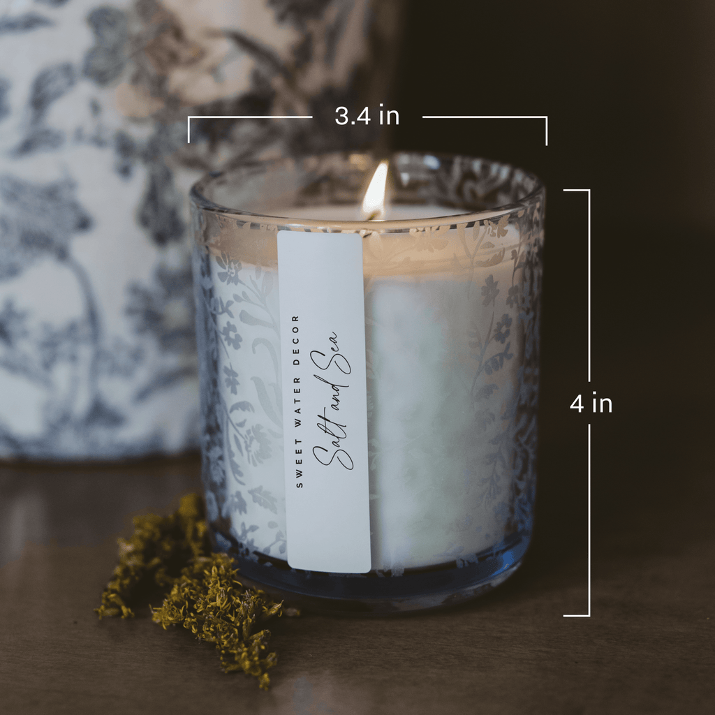 Salt and Sea Soy Candle - Blue Tinted Glass Jar - 12 oz