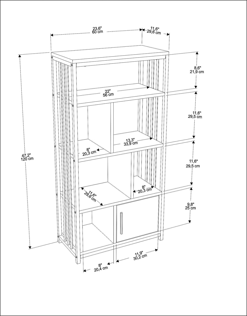 Valero 47" Tall Metal Wood Bookcase