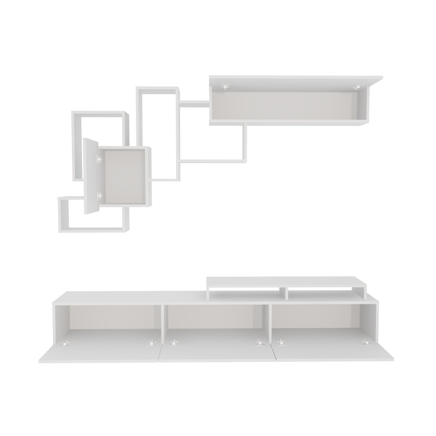 Amor TV Stand Entertainment Center  with Wall Shelf and Cubbies for up to 85'' TVs